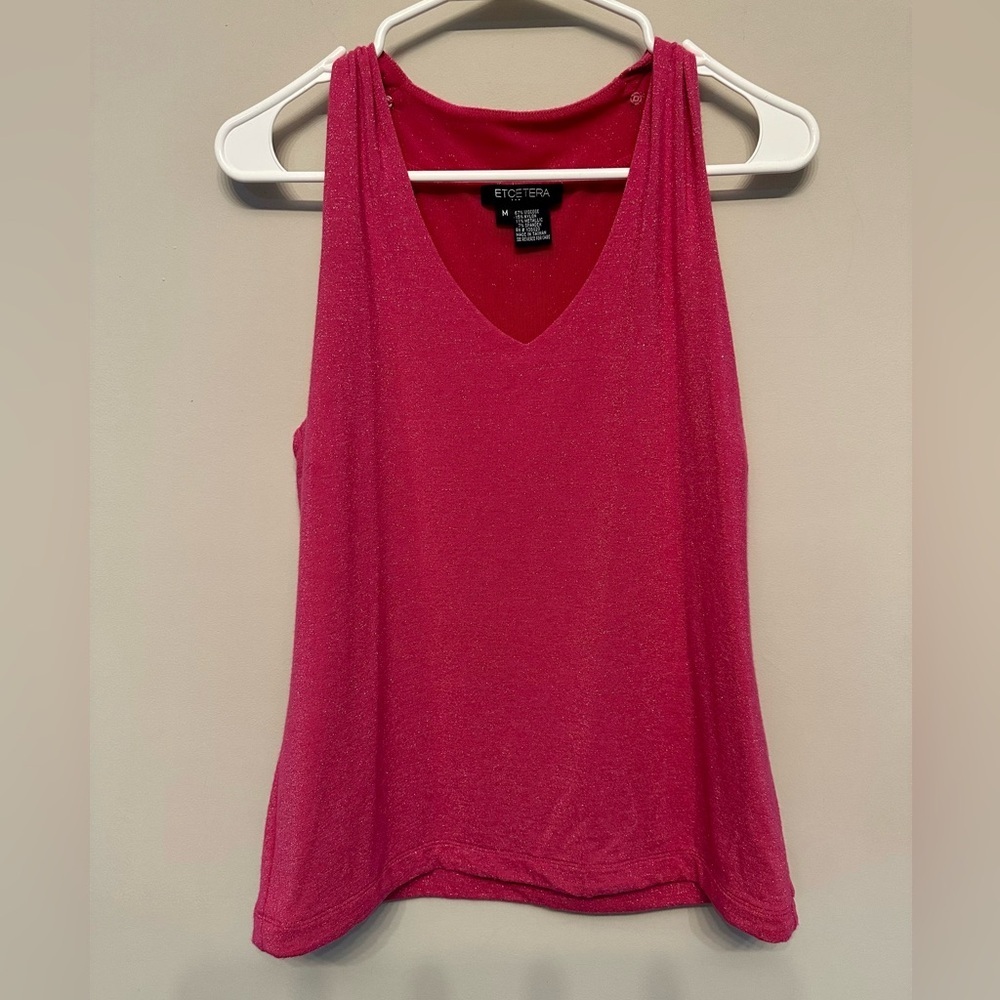 Y2K Era Etcetera Metallic Fairycore Sparkling Barbie Pink Tank Blouse Medium